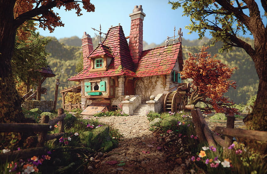 House in forest, vintage, fantasy HD wallpaper