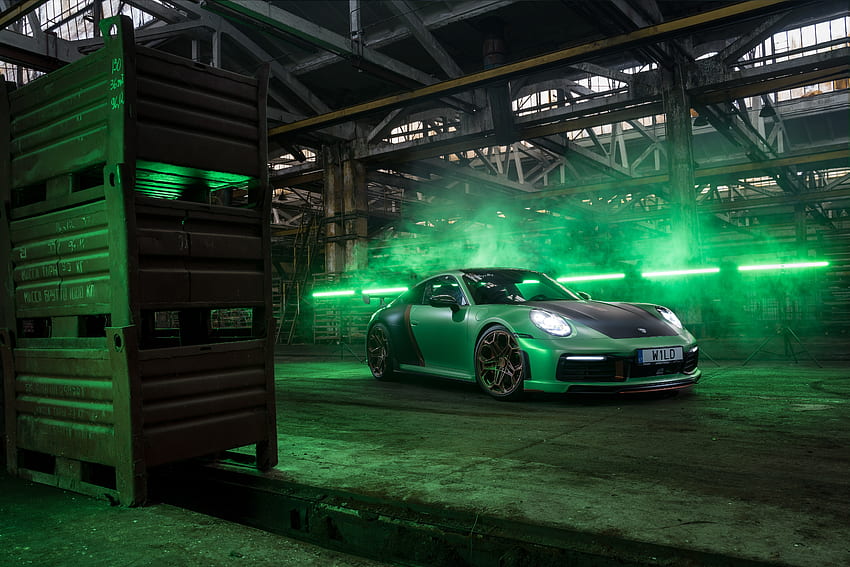 Porsche 911 Turbo S, TechArt, зелен спортен автомобил, зелено Porsche 911, немски спортни автомобили, Porsche 911 тунинг, Porsche HD тапет