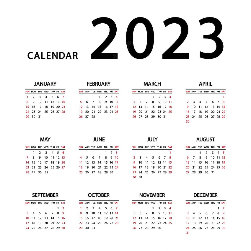Vector Premium. Calendario 2023 año. la semana empieza el domingo. plantilla anual de calendario inglés 2023. plantilla vertical de papelería en un diseño simple y minimalista. Orientación Vertical. vector fondo de pantalla del teléfono