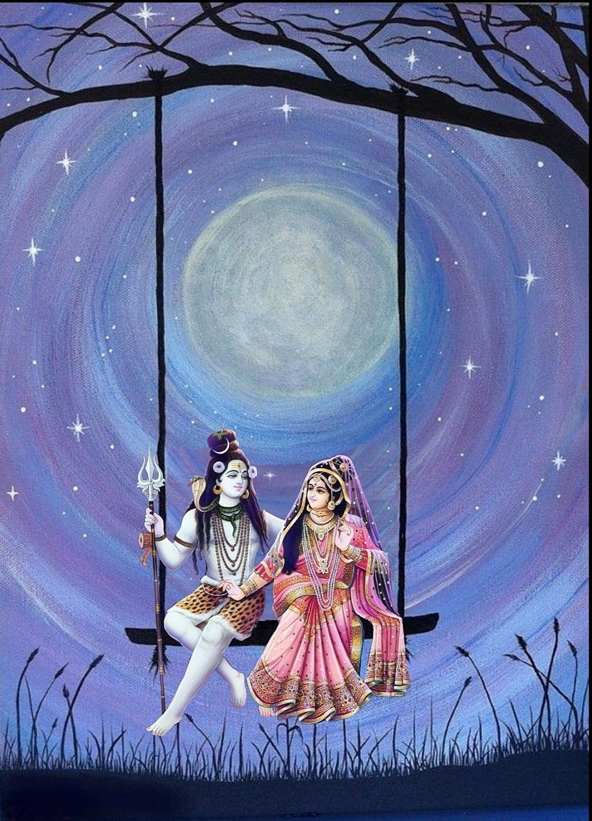 Lord Shiva e Parvati tendo um swing na pintura de arte criativa. Pintura do senhor shiva, Shiva parvati, estátua de Shiva, Shiva Shakti Papel de parede de celular HD
