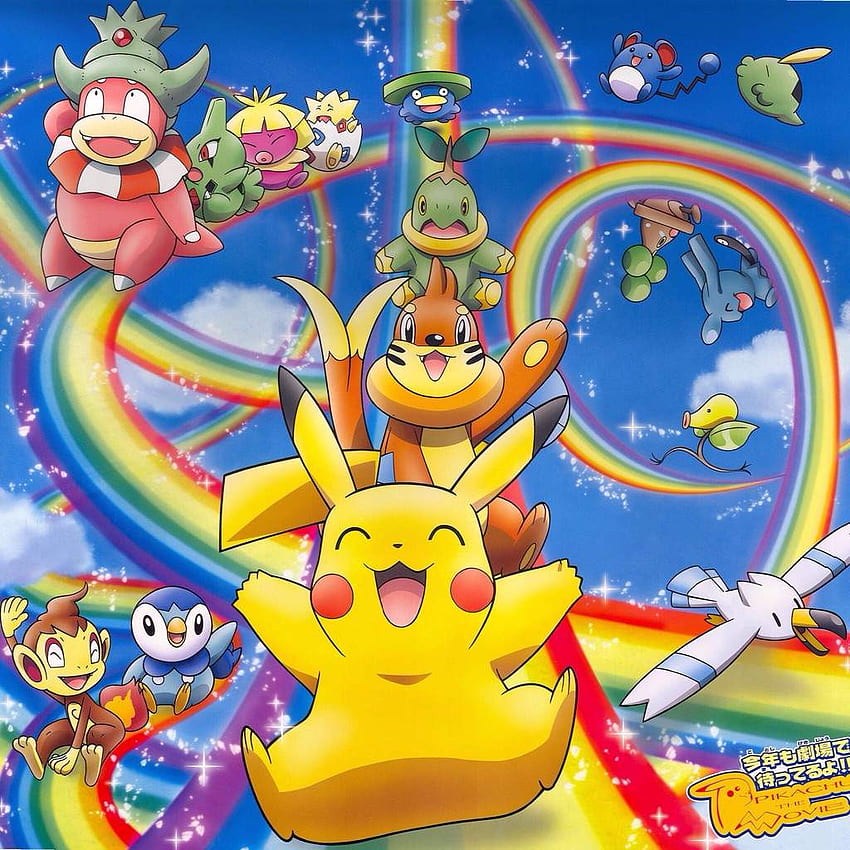 Pikachu riding a rainbow slide with friends. Pokémon Amino HD phone wallpaper