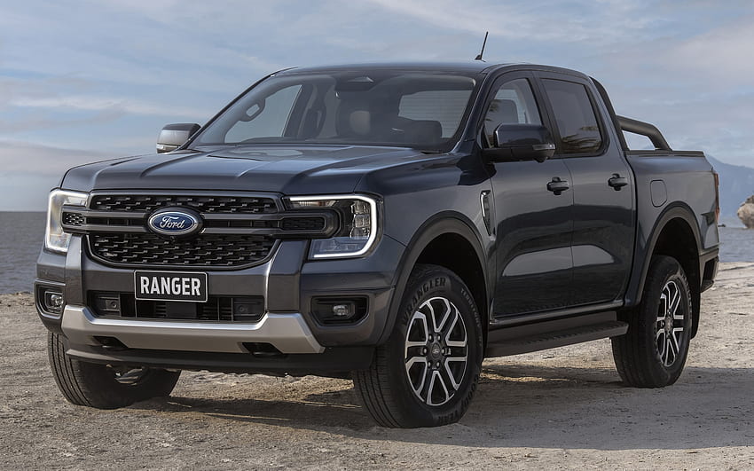 2022, Ford Ranger Sport Double Cab, exterior, front view, New Gray Ford Ranger, American Cars, Ford HD wallpaper
