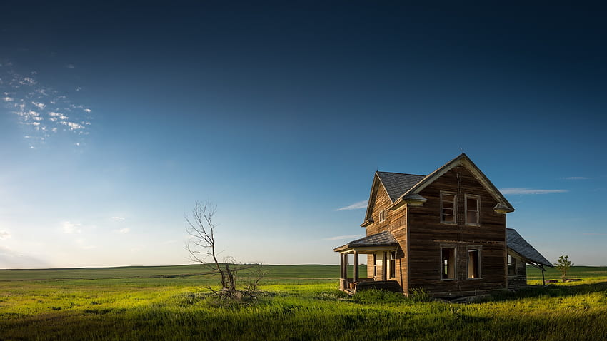 North Dakota, old house, grass, blue sky, USA U , South Dakota Landscape HD wallpaper
