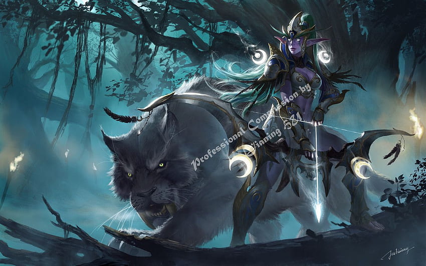 World of Warcraft Art, Night Elf Hunter วอลล์เปเปอร์ HD