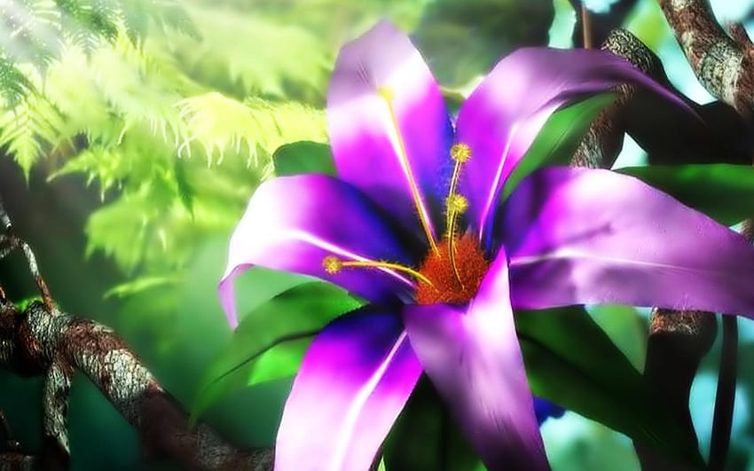 ユリ、花びら、葉、自然、紫 高画質の壁紙