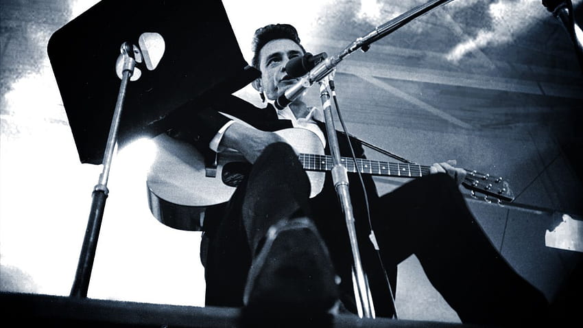 Música Hombres Escala de grises Guitarras Johnny Cash Tiro de ángulo bajo fondo de pantalla