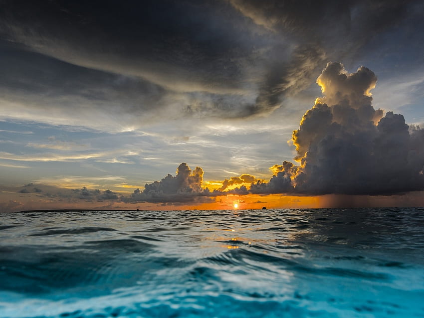 Ocean Sunset, deniz, ufuk, manzara, bulutlar, gökyüzü, doğa, gün batımı, okyanus HD duvar kağıdı