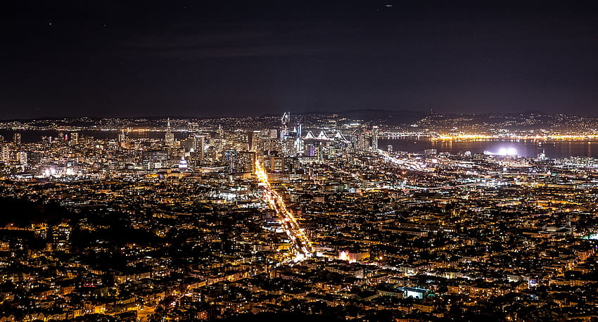 Luzes da cidade, cidades, vista de cima, cidade noturna papel de parede HD
