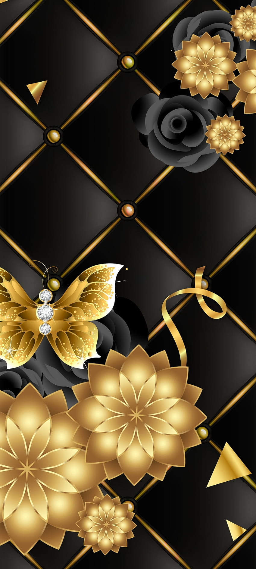 Luxury GoldUx, gold, art, butterfly, rose HD phone wallpaper