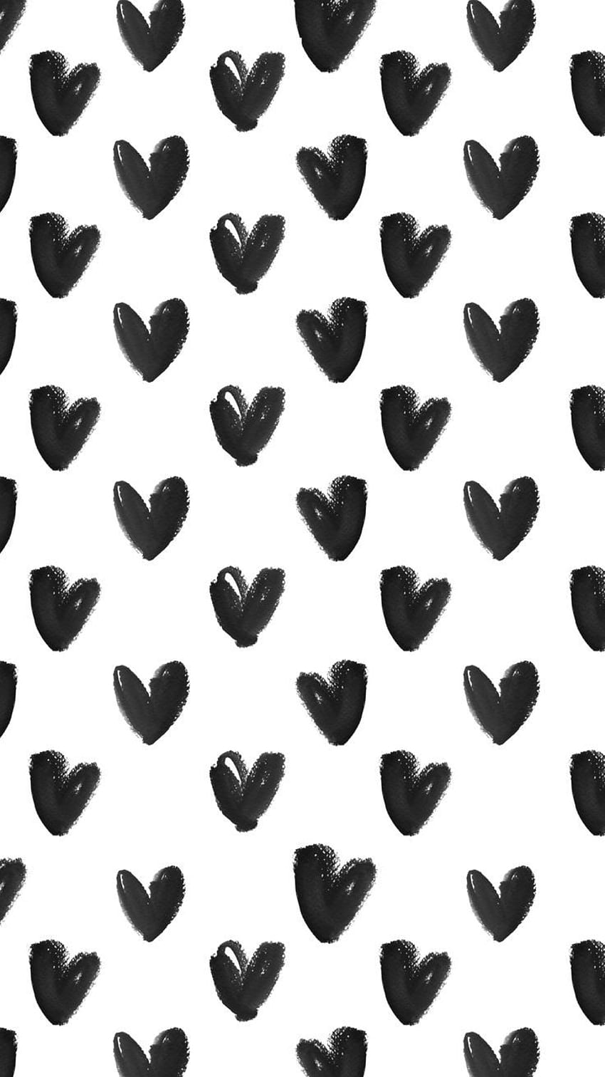 Motif coeur noir et blanc, motif imprimé monochrome. Art, mignon noir et blanc Fond d'écran de téléphone HD