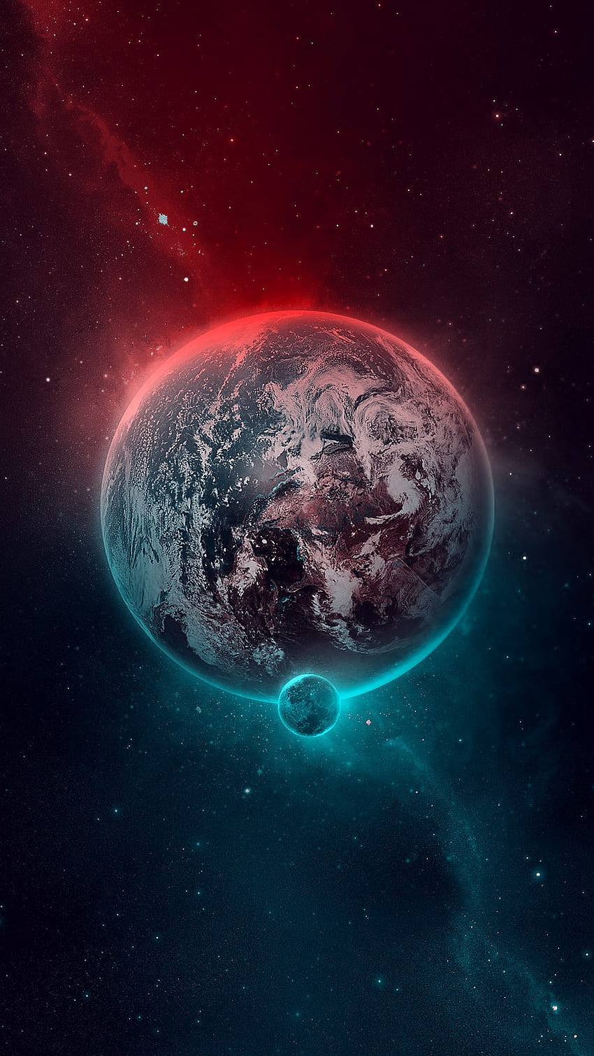 Blue and Red Galaxy, Calm, Earth, Space, Beautiful, Moon, Atmosphere HD phone wallpaper