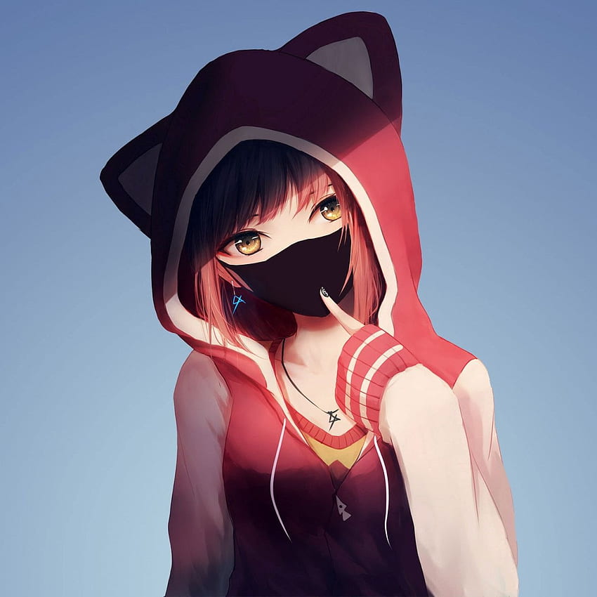 Girl wearing cat ear hoodie anime illustration , anime girls, MX shimmer • For You For & Mobile, Red Cat Anime HD phone wallpaper