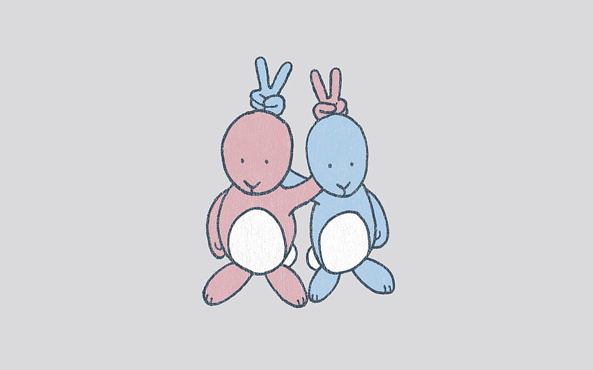 Peace Bunnys, niebieski, zabawny, dziwny, uroczy, mały, różowy, króliczki, zabawny, pokój, uroczy Tapeta HD