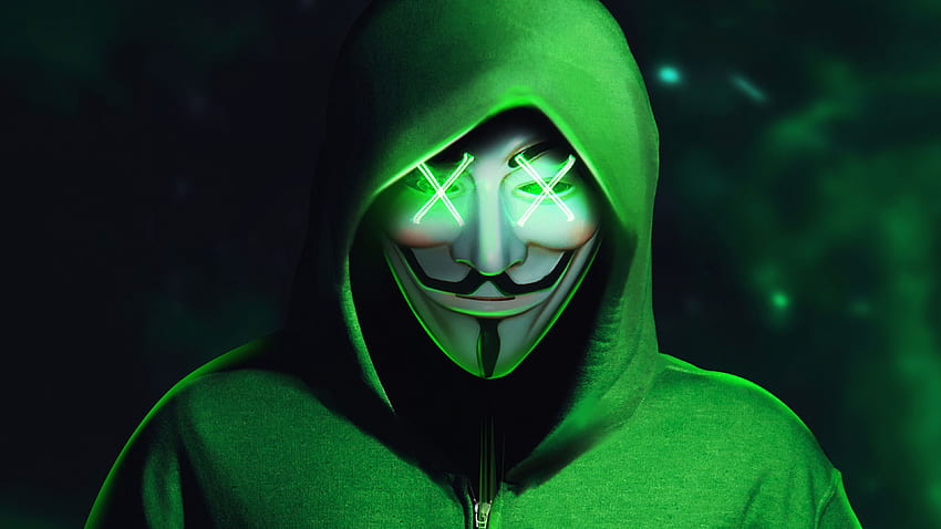 Green Hoodie Anonymus Mask , Artist, , , ネオングリーンスモーク 高画質の壁紙