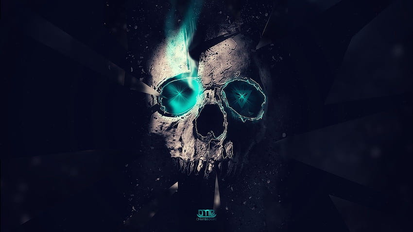 Artwork Skull Neon Digital Art Cyan Black Background Turquoise - Resolution: HD wallpaper