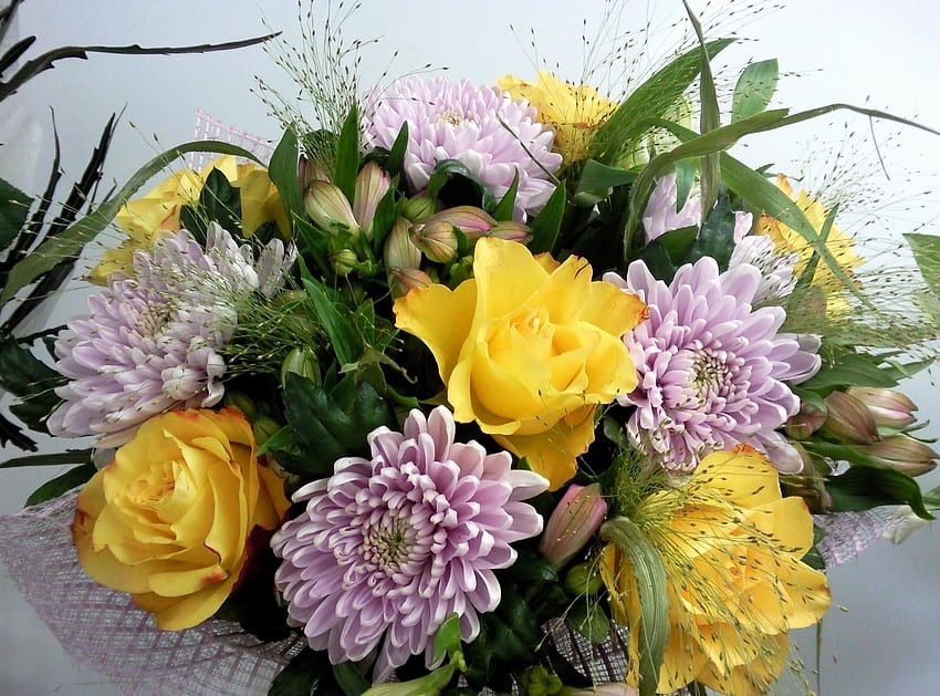 ดอกไม้, กุหลาบ, ดอกเบญจมาศ, การลงทะเบียน, การพิมพ์, สีเขียว, ช่อดอกไม้, องค์ประกอบ วอลล์เปเปอร์ HD