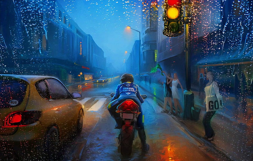 Art, Street, Rain, Bike for , section арт HD wallpaper