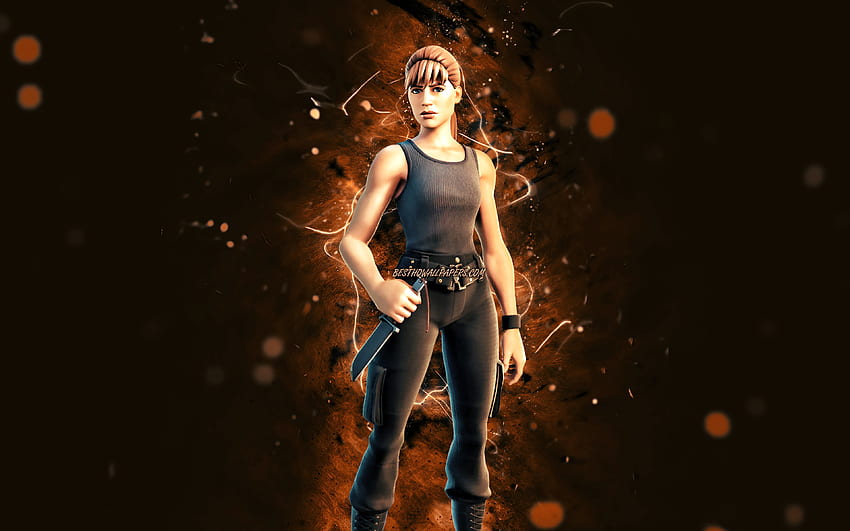 Sarah Connor, , brown neon lights, Fortnite Battle Royale, Fortnite characters, Sarah Connor Skin, Fortnite, Sarah Connor Fortnite for with resolution . High Quality HD wallpaper