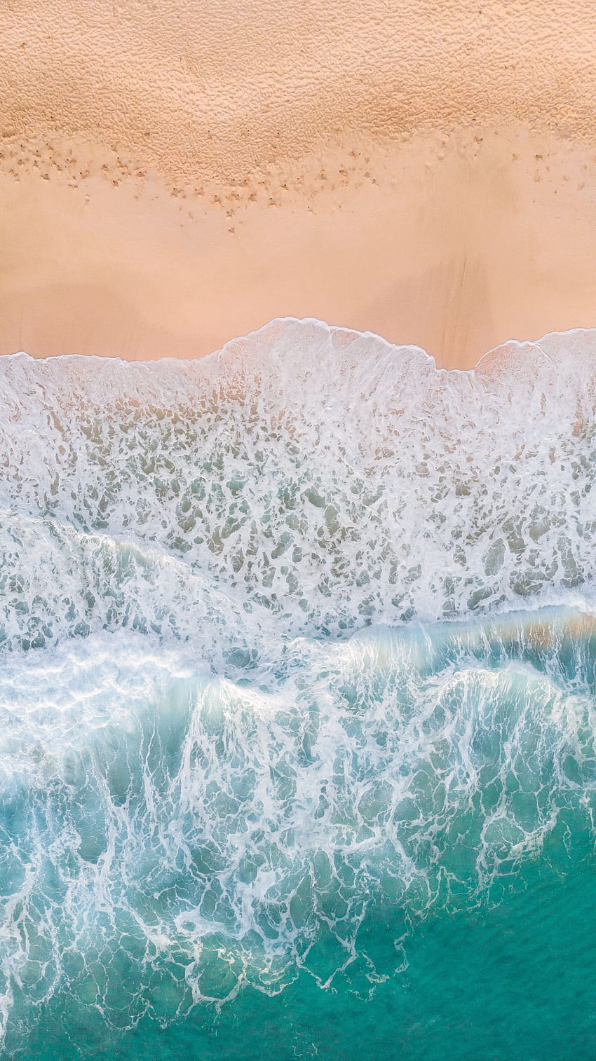 naturaleza, mar, playa, arena, vista desde arriba, surf, ola fondo de pantalla del teléfono