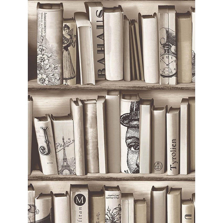 Grandeco Ideco Library Books Realistic Book Shelf Mural Wallpaper  POB-33-01-6 - Brown | I Want Wallpaper
