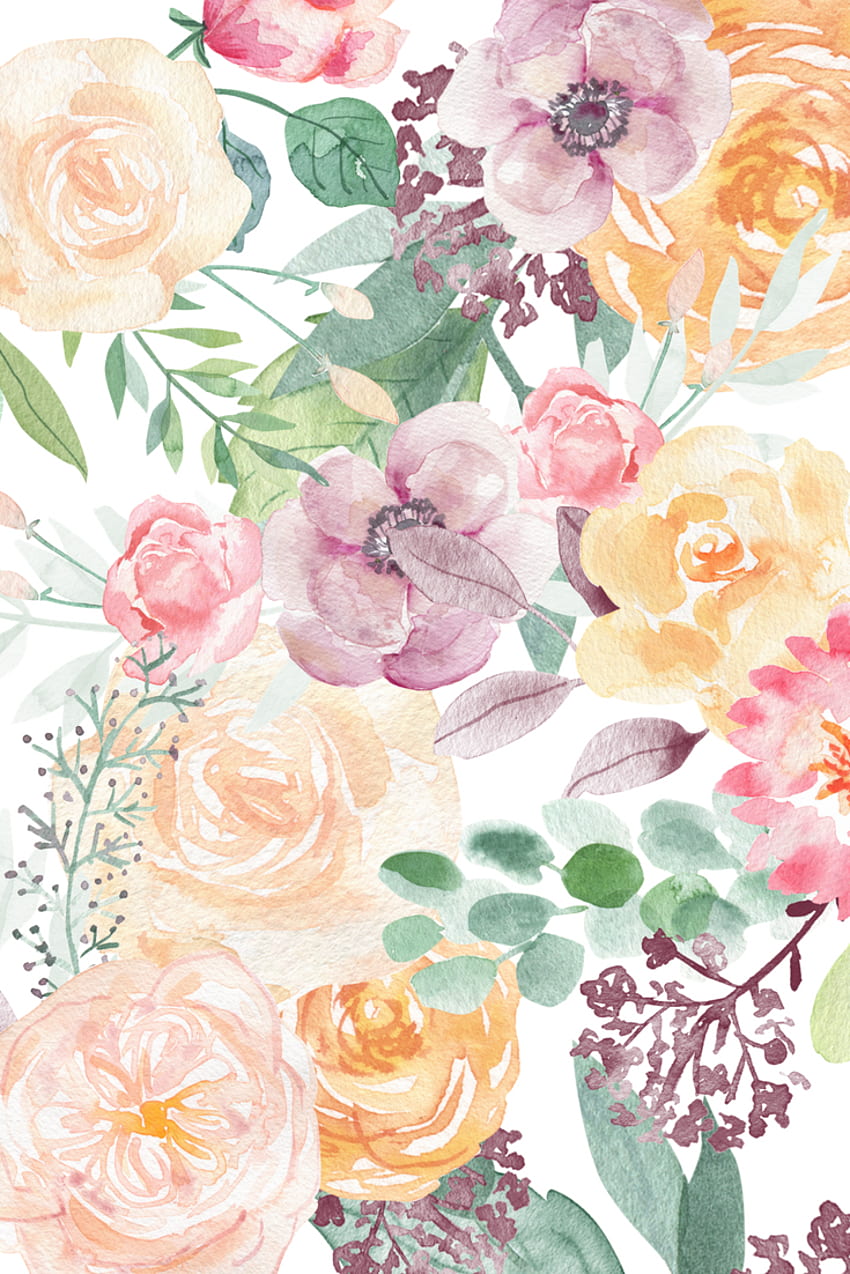 Bunga Musim Semi- Set cat air. Latar belakang bunga, Bunga cat air, cat air iPad wallpaper ponsel HD