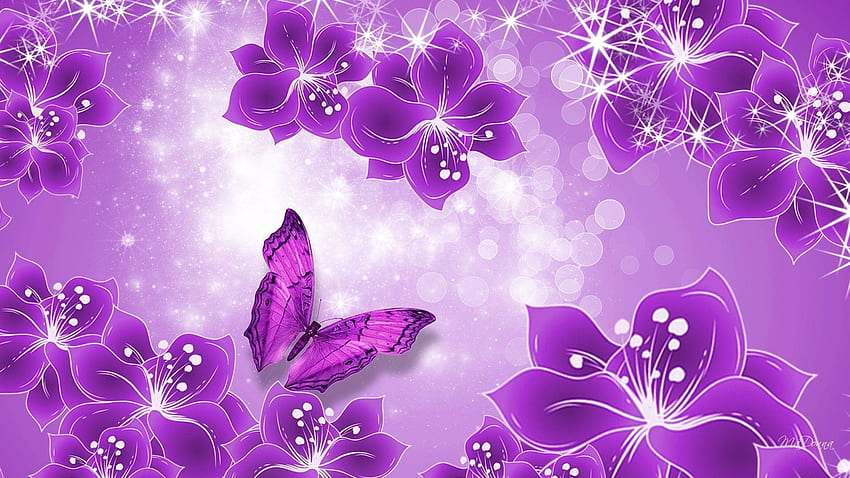 Motyl kwiat fioletowy bokeh świecący tło Wysokiej jakości wydruk komputerowy tła imprezowe. Tło Tapeta HD