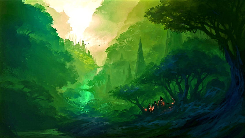 聖なる木立、風景、魔法、ファンタジー、森 高画質の壁紙