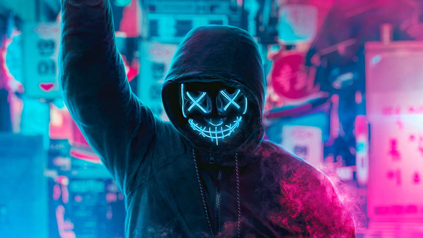 Topeng Guy Neon Man Dengan Resolusi Bom Asap , , Latar Belakang, dan , Asap Neon Wallpaper HD