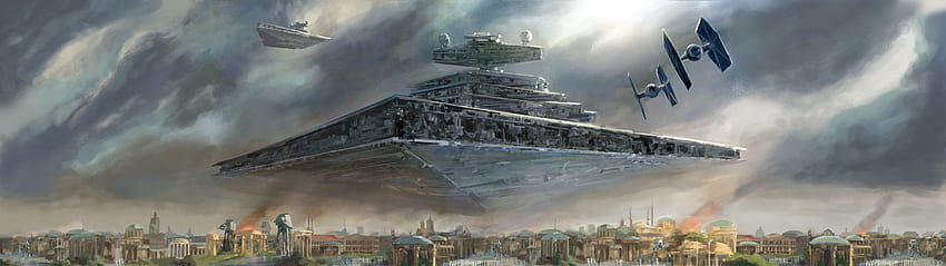Star Destroyer, Naboo, TIE Fighter, AT AT Walker, Star Wars, Painting / and Mobile Background, Star Wars 5120x1440 HD wallpaper
