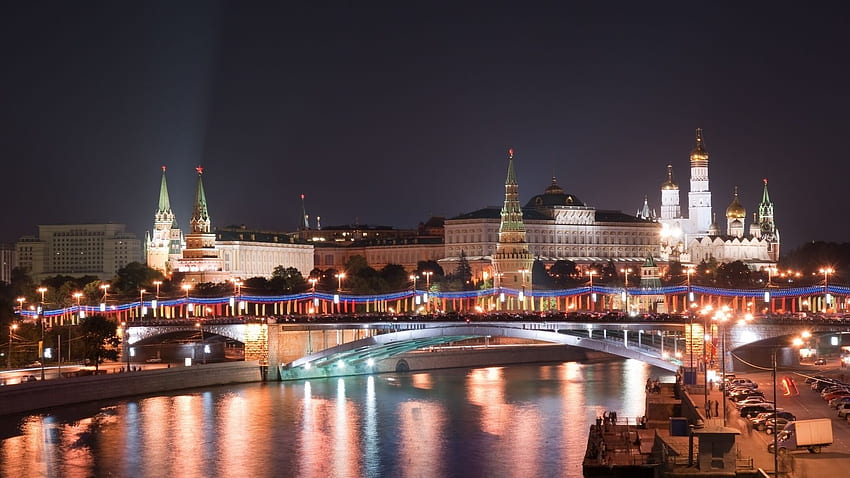 ロシア、川、都市、クレムリン、モスクワ、ロシアのクリスマス 高画質の壁紙