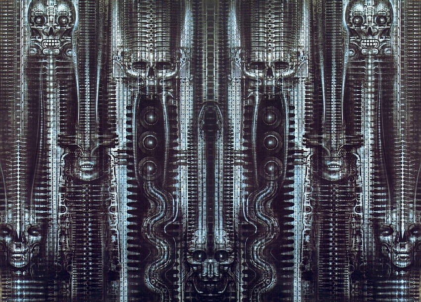 a monotonia biomecânica arte Giger biomecânica industrial mediocridade o fundo escuro padrão rosto de caveira papel de parede HD