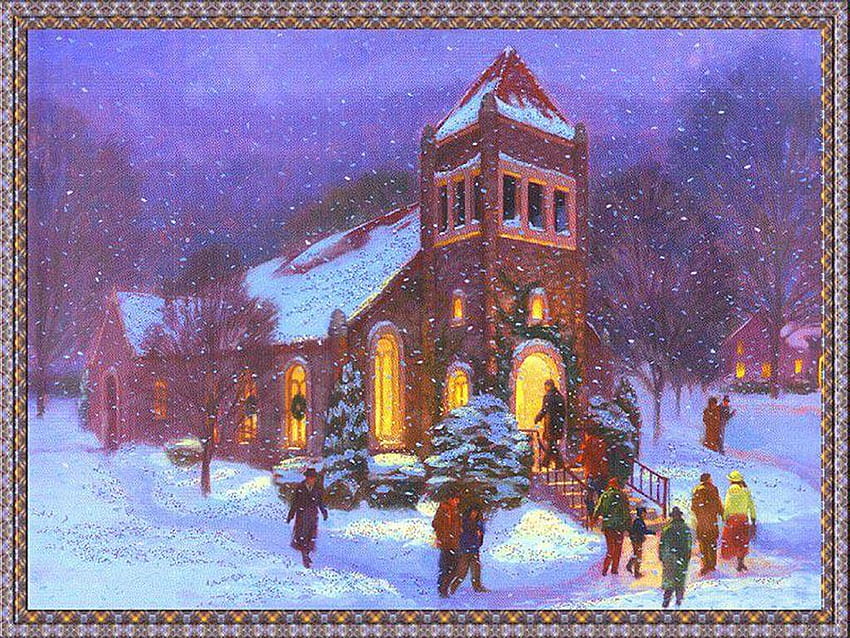 Christmas, winter, architecture, painting, christmas eve, snow ...