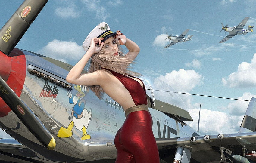 รถมัสแตง สาว เถิก เครื่องบิน ศิลปะ โมเดล hibikirus p51 daz3D สำหรับ หมวด девушки วอลล์เปเปอร์ HD