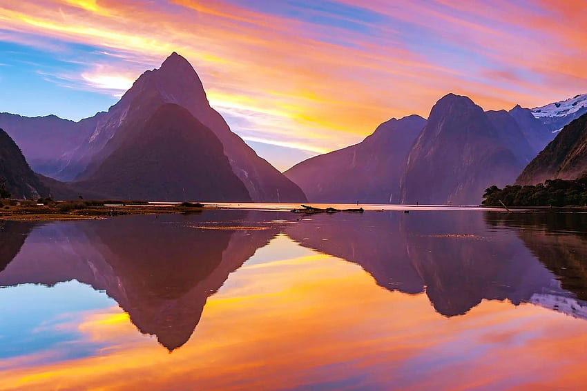 Milford Sound, New Zealand, colors, sky, mountains, water, reflections ...