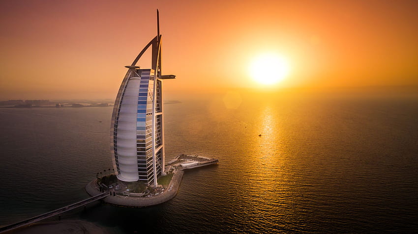 Burj Al Arab Dubai, United Arab Emirates at Sunset Ultra HD wallpaper