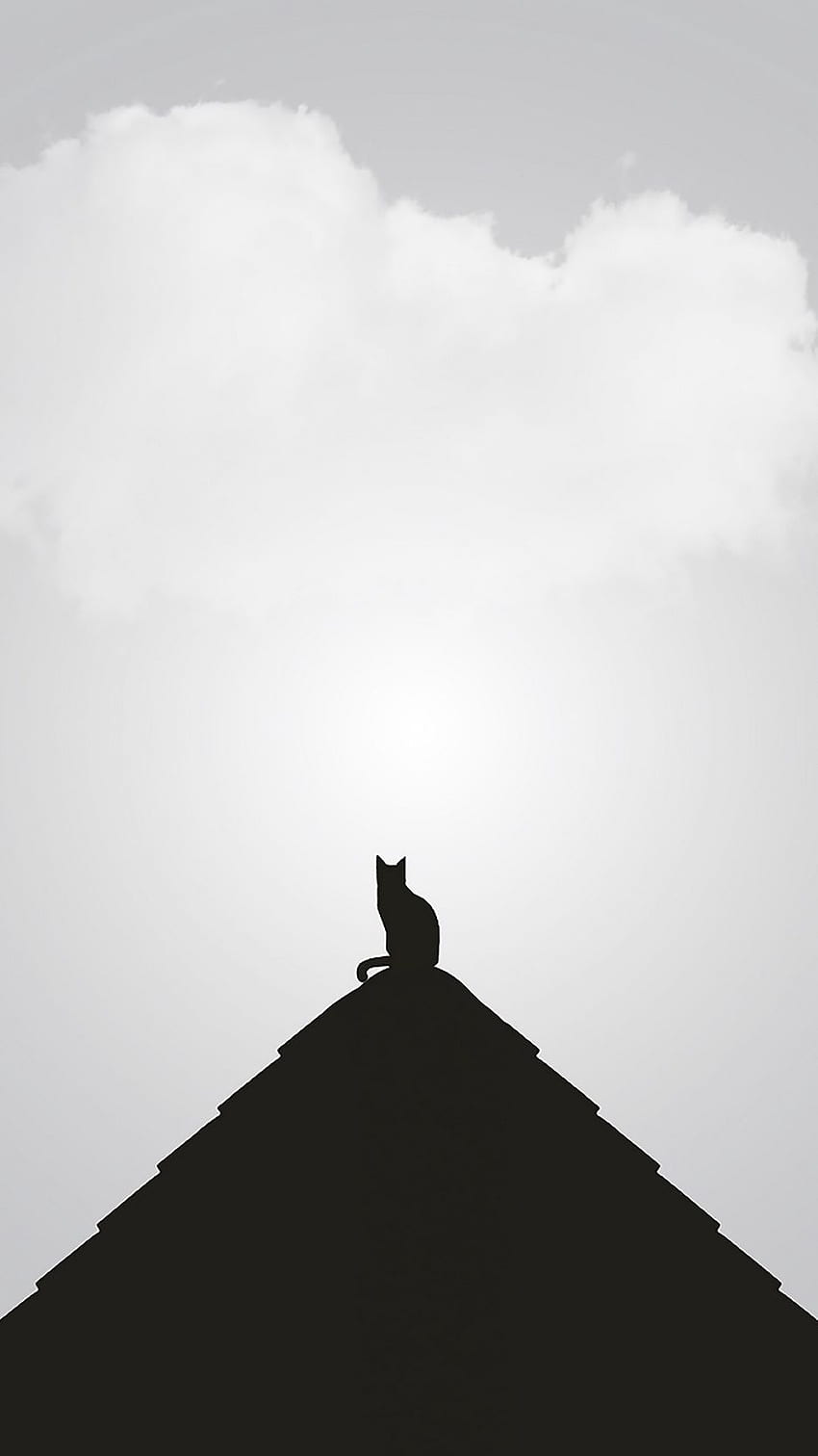 atap, kucing, hitam, bw, minimalis, Black Minimalis Animal wallpaper ponsel HD