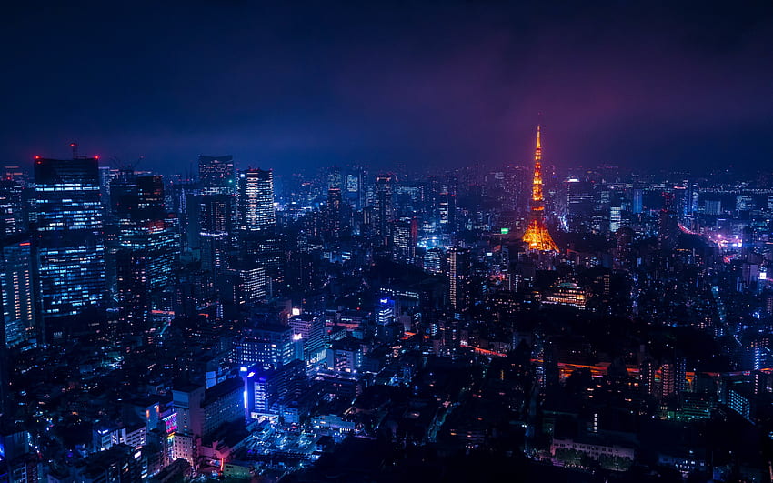 Tokio, noche, panorama, Torre de Tokio, Minato, rascacielos, Metrópolis de Tokio, Panorama nocturno de Tokio, Paisaje urbano de Tokio, Japón fondo de pantalla