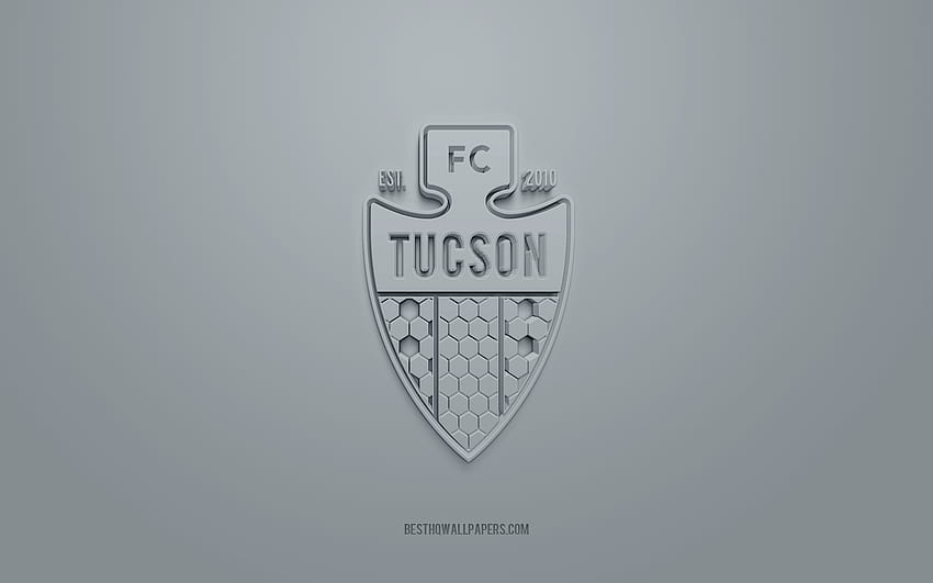 FC Tucson, logo 3D kreatif, latar belakang abu-abu, tim sepak bola Amerika, USL League One, Arizona, AS, seni 3d, sepak bola, logo FC Tucson 3d Wallpaper HD