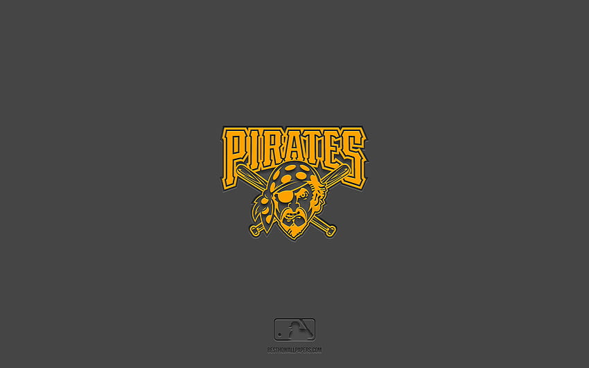 Pittsburgh Pirates, พื้นหลังสีเทา, ทีมเบสบอลอเมริกัน, สัญลักษณ์ Pittsburgh Pirates, MLB, Pittsburgh, USA, เบสบอล, โลโก้ Pittsburgh Pirates วอลล์เปเปอร์ HD