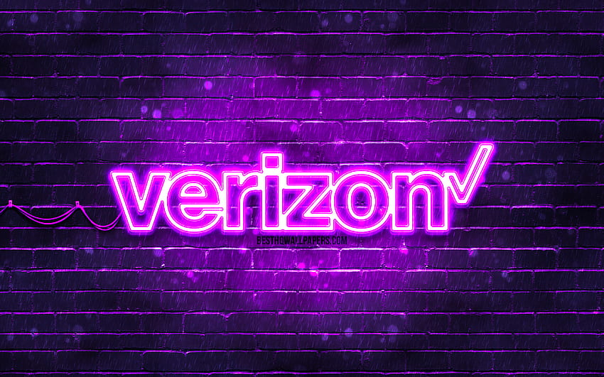 Verizon violet logo, , violet brickwall, Verizon logo, brands, Verizon neon logo, Verizon HD wallpaper