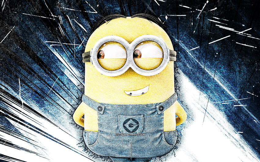 Dave, grunge art, Dave the Minion, Minions The Rise of Gru, blue abstract rays, Despicable Me, Minions, Dave Minions HD wallpaper