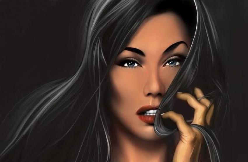 Fantasy Woman, abstract, fantasy, face, black hair, woman, beauty, female HD wallpaper