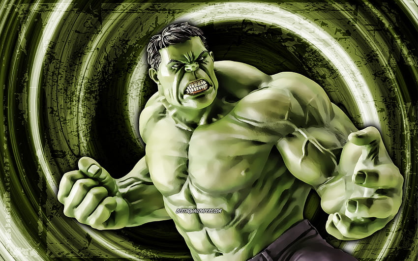Hulk, พื้นหลังกรันจ์สีเขียว, ฮีโร่, Marvel Comics, กระแสน้ำวน, Robert Bruce Banner, Hulk , Cartoon Hulk วอลล์เปเปอร์ HD