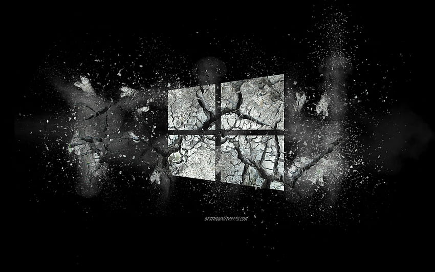 Logotipo de Windows, conceptos de explosión, negro, logotipo de Windows 10, humo, Windows, arte creativo, emblema de Windows fondo de pantalla