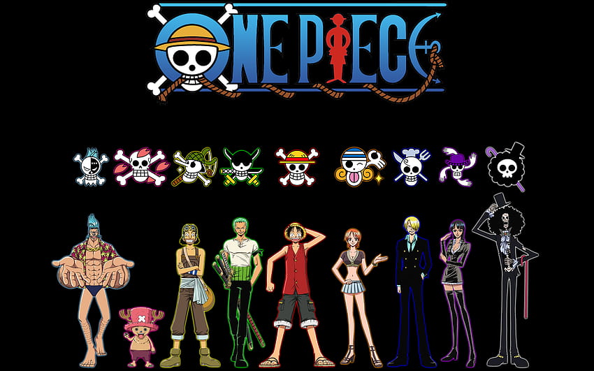 One Piece - Siyah Arka Planda Tüm Hasır Şapka Korsanları Karakterleri (47 ) - . . Yüksek çözünürlük HD duvar kağıdı