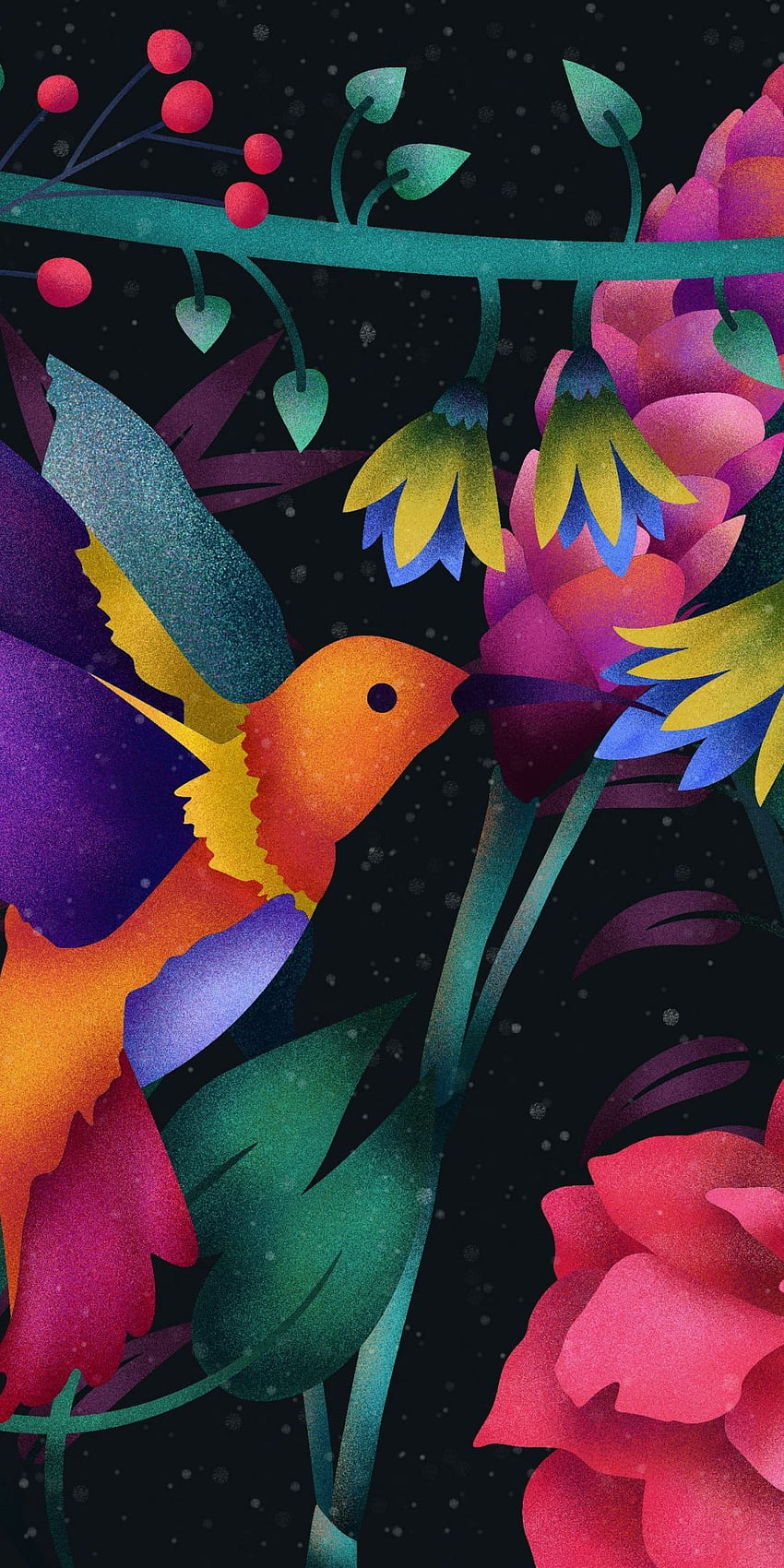 Hummingbird, abstract, colorful, flowers, . Flower art, Art , Cute background HD phone wallpaper