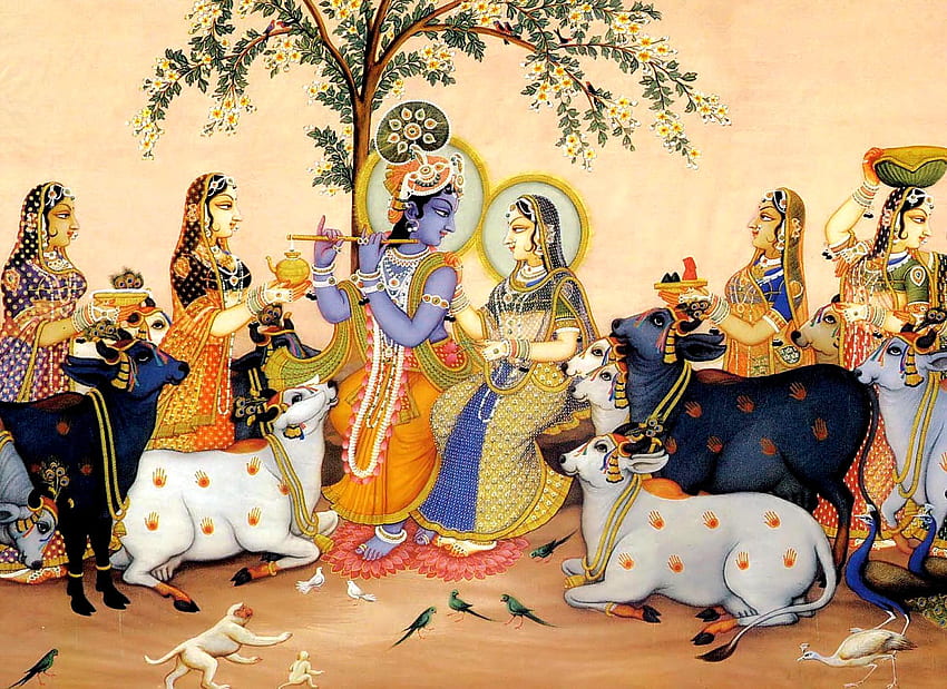 Senhor Shri Krishna e Gopi -, Krishna e Vaca papel de parede HD