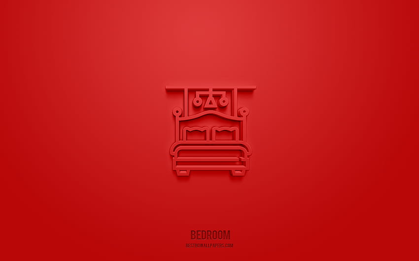 Bedroom 3d icon, red background, 3d symbols, Bedroom, hotel icons, 3d icons, Bedroom sign, hotel 3d icons HD wallpaper