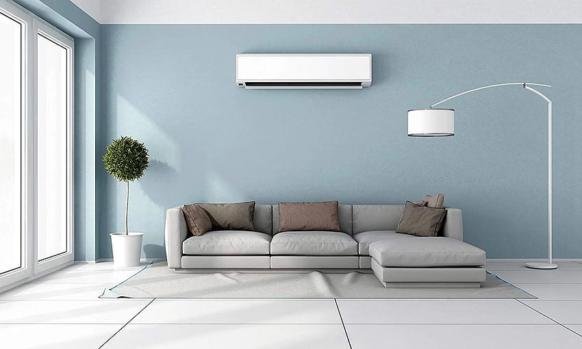 TemPaint: decalques autoadesivos removíveis e adesivos de parede não tecidos 2. Pintura de sala azul, plano de design de casa, instalação de ar condicionado, ar condicionado papel de parede HD
