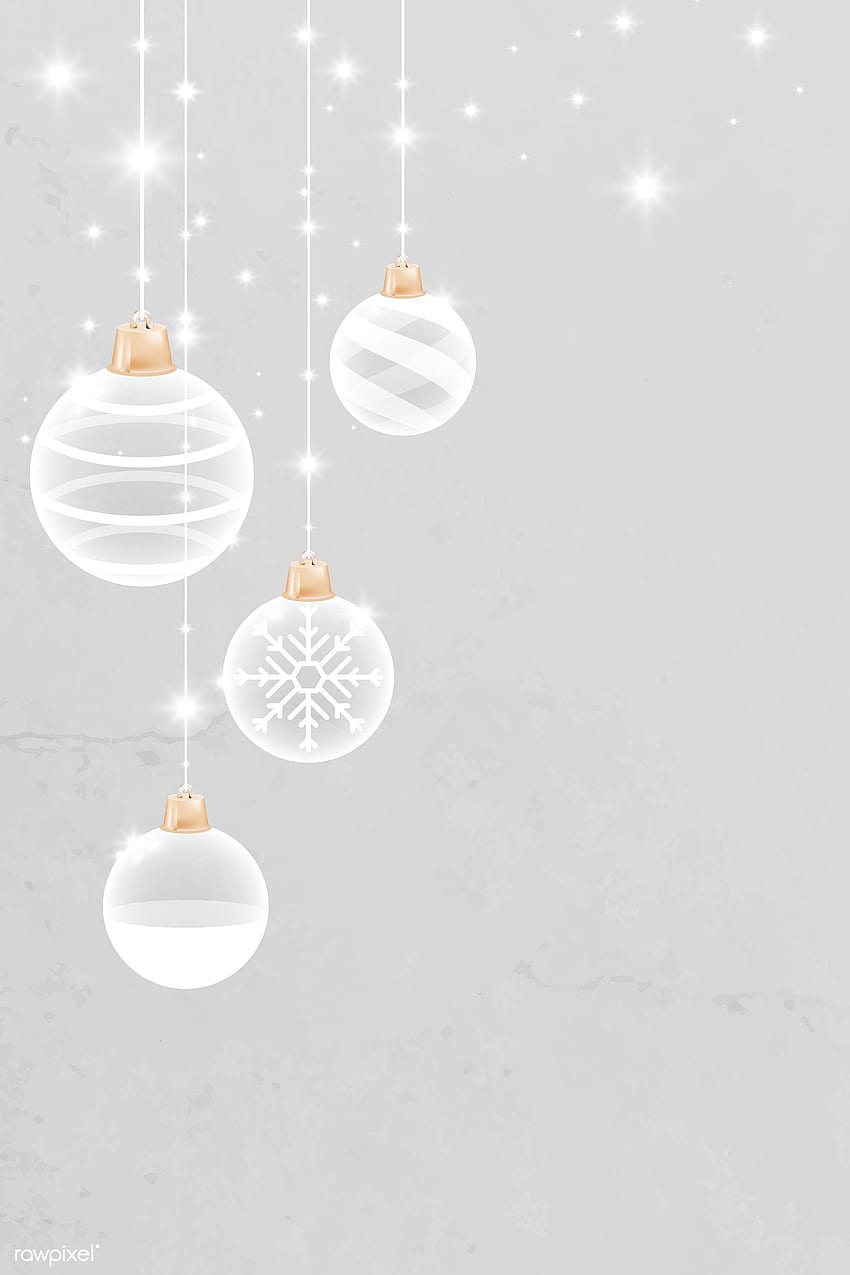 vecteur premium de Boule de Noël blanche à motifs sur gris. Fond de Noël, boules de Noël, joyeuses fêtes, Noël blanc et or Fond d'écran de téléphone HD